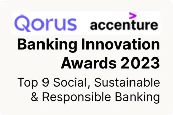 Selo de premiação Qorus accenture Banking innovation Awards 2023.