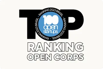 Selo de premiação 100 open startups. Ranking Open Corps 2023