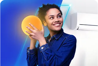 Uma mulher segurando uma bola representando o sol