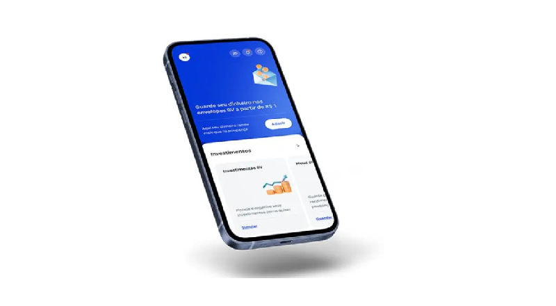 Imagem ilustrativa de um celular simulando a visualização do app do banco BV