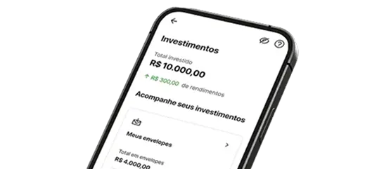Celular aberto na tela de Investimentos do Aplicativo BV.