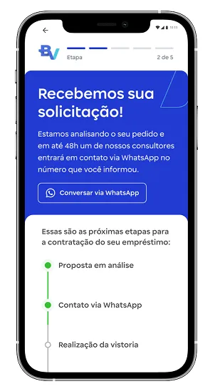 Smartphone mostrando a tela de formulário para o Empréstimo com Garantia de Veículo BV.