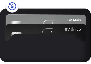 Carteira com dois cartões BV e ícone de chashback flutuante