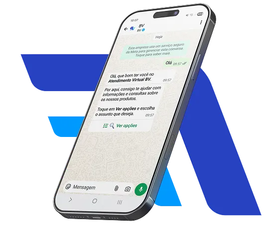 A tela de um aparelho celular está aberta em uma conversa com o Atendimento Virtual BV. 