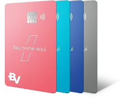 4 cartões de cores diferentes do banco BV enfileirados